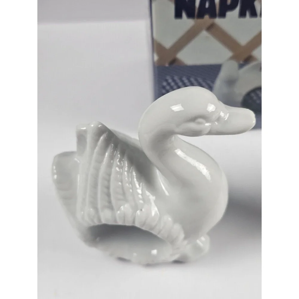 White Duck Goose Swan Porcelain Napkin Rings Holders Vintage set of 4